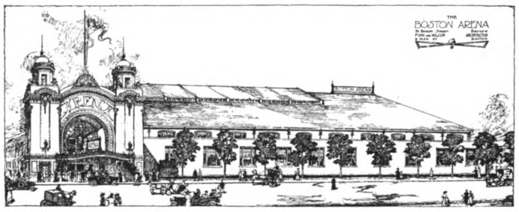 Architectural concept drawing of Boston Arena in 1910 prior to opening.