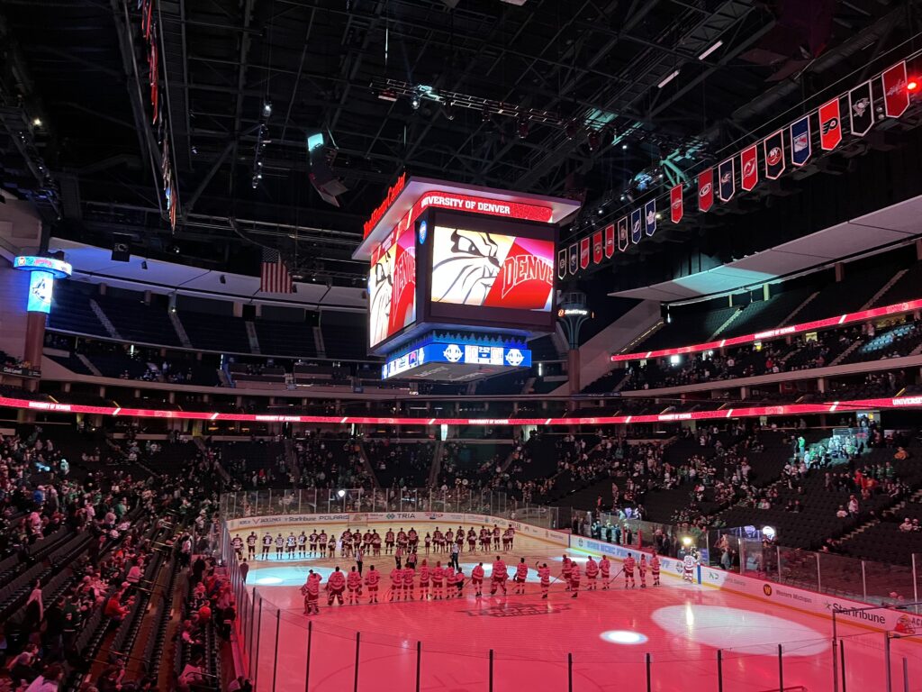 National Anthem before the Minnesota Duluth and Denver NCHC Frozen Faceoff semifinal game March 18, 2022.